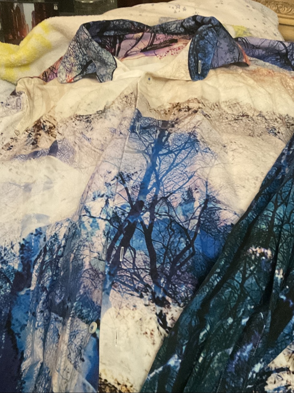 Bugatchi Blue and White Forest Print Dress Shirt
